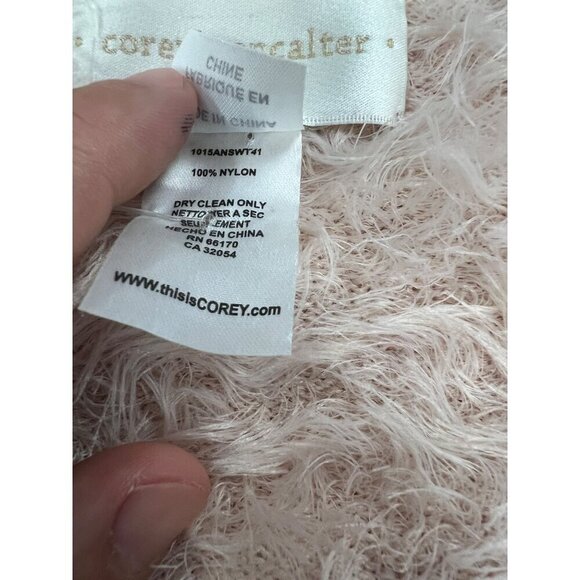 Corey Lynn Calter Faux Fur Surplice Sweater Pink Size Small Long Sleeve V-Neck - Picture 8 of 9